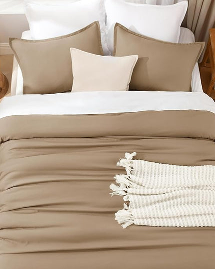 Litanika Taupe Comforter Set Full Size, 3 Pieces Solid Bedding Comforter Set, All Season Fluffy Bed Set (79x90In Comforter & 2 Pillowcases)