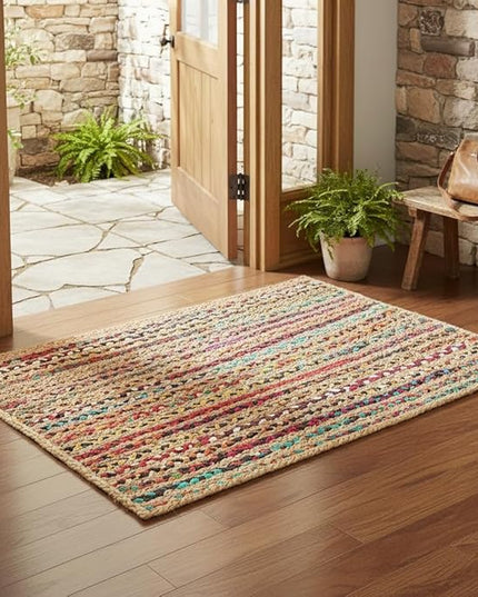 REDEARTH · Jute Cotton Chindi Area Rug - 2'x3' Rectangular Rug, Handwoven, Non-Shedding, Soft & Durable – Multi Tones for Home Décor in Living Room, Dining Room, Bedroom, Set of 2