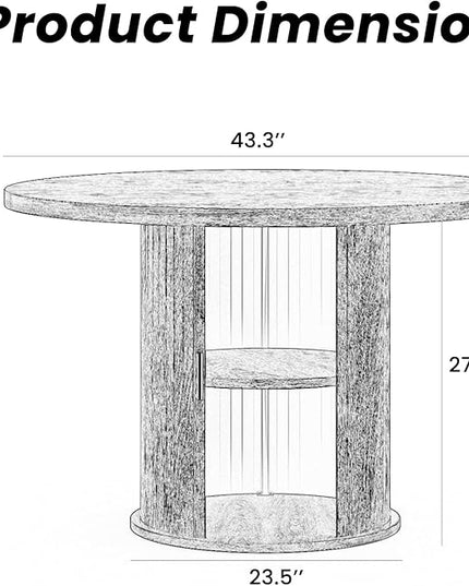 Farini 43" Round Dining Table for 4-6 with Storage Space,Modern Kitchen Room Table with Wood Top & Sturdy Metal Base,Natural