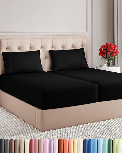Split King Size 5 Piece Sheet Set - Comfy Breathable & Cooling Bed Sheets Set - Hotel Luxury Bedding for Women, Men, Kids, Teens, Boys & Girls - Deep Pockets, Soft and Wrinkle Free - Oeko-Tex - Black