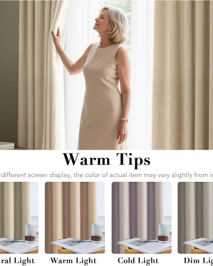 H.VERSAILTEX Linen Blackout Curtain 84 Inches Long for Bedroom/Living Room Thermal Insulated Grommet Linen Look Curtain Drapes Primitive Textured Burlap Effect Window Drapes 1 Panel - Heather Beige