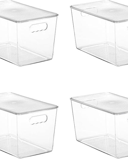Vtopmart 4 Pack Clear Stackable Storage Bins with Lids,XLarge Plastic Containers with Handle for Pantry Organizer and Storage,Perfect for Kitchen,Fridge,Cabinet, Closet,Bathroom Organization