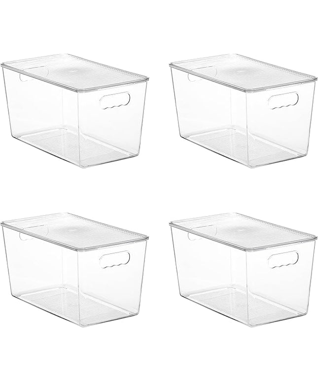 Vtopmart 4 Pack Clear Stackable Storage Bins with Lids,XLarge Plastic Containers with Handle for Pantry Organizer and Storage,Perfect for Kitchen,Fridge,Cabinet, Closet,Bathroom Organization