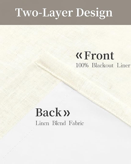 YZ HOME Linen 100% Blackout Pinch Pleated Curtains 108 Inches Long 2 Pages for Living Room Cream Back Tab Thermal Insulated Black Out Drapes Living Room High Ceiling Length 9 Ft, Cream Beige