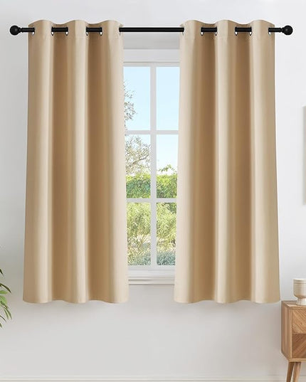 NICETOWN Blackout Window Curtains for Bedroom - Window Treatment Thermal Insulated Solid Grommet Vertical Drapes Window Treatments for Cafe, Biscotti Beige, Set of 2, W40 x L63