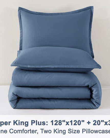 Litanika Haze Blue Oversized King Comforter Set Super King Plus Size, 3 Pieces Lightweight Solid Bedding Comforter Set, All Season Fluffy Bed Set (128x120In Comforter & 2 Pillowcases)