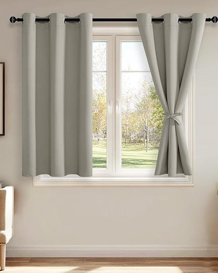 JIUZHEN Blackout Curtains with Tiebacks - Thermal Insulated, Light Blocking and Noise Reducing Grommet Curtain Drapes for Bedroom and Living Room, Set of 2 Panels, Silver Grey, 42 x 54 Inch Length