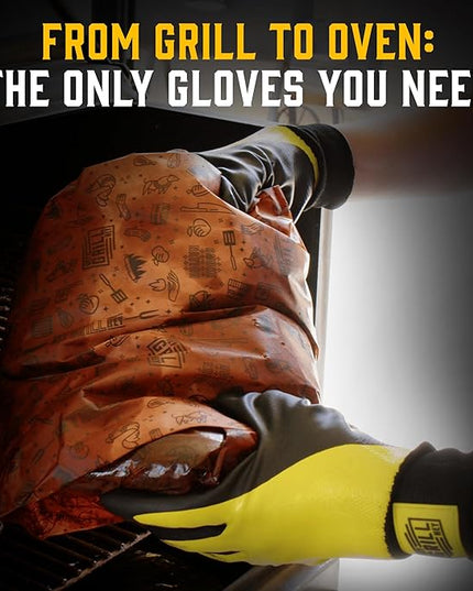 Hey Grill Hey Pitmaster Gloves | BBQ Gloves | Heat Protection up to 500°F or 260°C | High Temp Resistance | Fireproof Glove for Grilling Smoking Barbecue | Washable Mitts | Waterproof | Size - Large