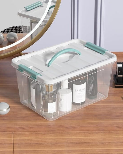 Ramddy 6-Pack 14 Quart Plastic Storage Bin with Handle, Clear Latching Container Box
