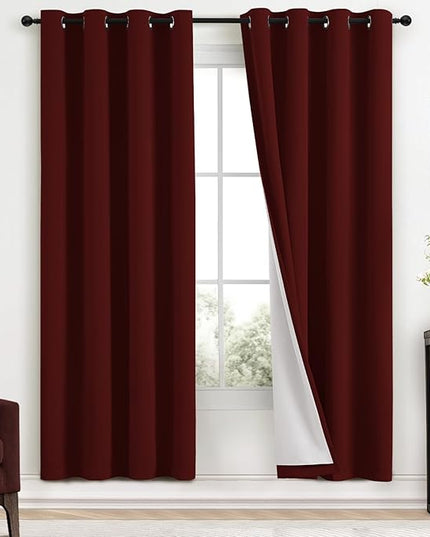 Yakamok Room Darkening 100% Blackout Curtains Grommet Window Treatments with 2 Thick Layers-Burgundy Red Thermal Insulated Drapes Set of 2 Panels for Bedroom Living Room 52 Inches by 72 Inches Length