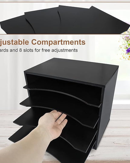 EMERIT 4-Tier Adjustable Paper Organizer, Large Capacity Book Shelf for Textbooks/Magazines/Office Files, Wooden Dividers, 7 lbs per Shelf, Black