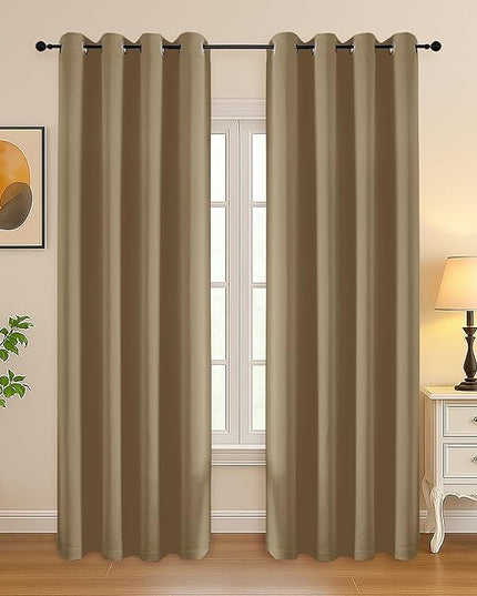 Simplebrand Taupe Room Darkening Curtains for Bedroom Living Room 84 Inch Length 2 Panels Set, Thermal Insulated Curtains & Drapes, Solid Grommet Noise Reducing Window Treatment, W50 x L84 Inch