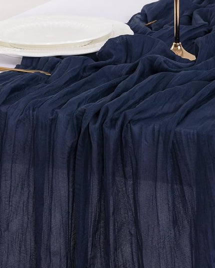 Socomi Navy Blue Christmas Cheesecloth Table Runner Boho Rustic Gauze 120 inch 10FT Cheese Cloth Runner for Wedding Party Baby Shower Birthday Home Decor Holiday Decorations