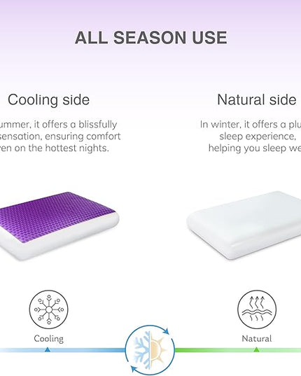 EGOHOME Cooling Gel Memory Foam Pillow - Reversible Cooling Cover, Neck Support for Side, Back and Stomach Sleepers, Removable & Machine Washable, All-Season Comfort, Standard Size, Purple