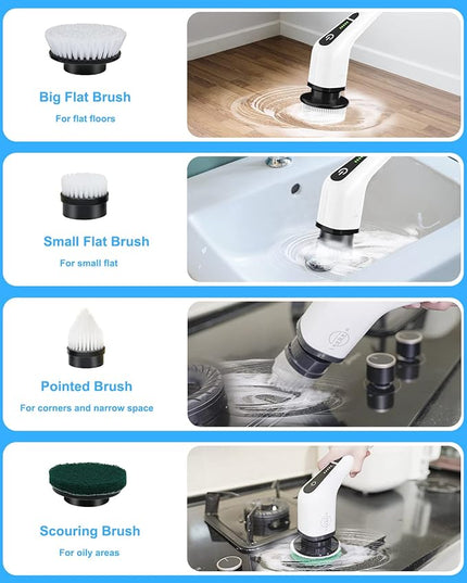 Leebein Electric Spin Scrubber, Cordless Cleaning Brush with 8 Replaceable Brush Heads, Tub and Floor Tile 360 Power Scrubber Dual Speed with Adjustable & Detachable Handle for Bathroom Kitchen Car