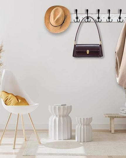 32.2'' Large Coat Rack Wall Mount Coat Hooks with 8 Metal Black Triple-Hooks Old White Pine Real Wood Plank Hat Rack for Wall Hooks