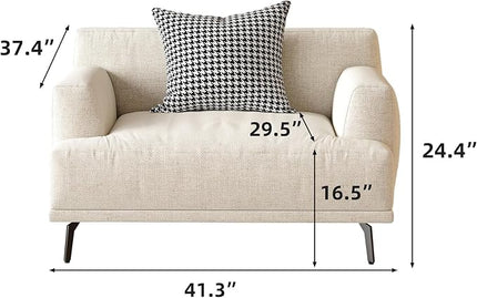 41.3” Modern Upholstered Armchair, Accent Chair with Deep Seat, Fixed Cushions, Sturdy Metal Legs, Easy to Assemble, Beige Fabric Chair for Bedroom or Living Room