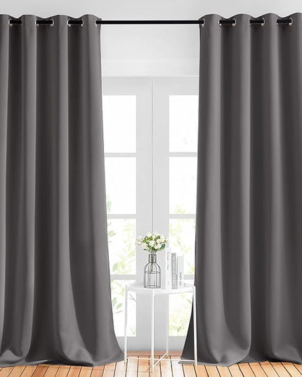 NICETOWN Grey Blackout Curtains 108 inches Long for Bedroom - Grommet Triple Weave Energy Saving Thermal Insulated Solid Drapes Sound Reducing Window Treatments for Living Room, W52 x L108, 2 Panels