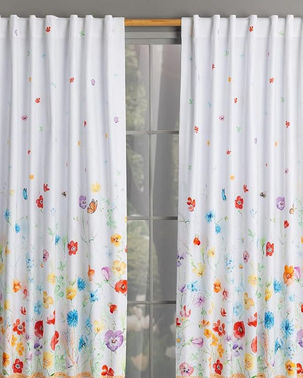 Maison d'Hermine Curtains for Living Room 100% Cotton 124 inch Length Two Panels Window Toile Curtains for Bedroom with Loop & Rod Pockets, Gifts for Mothers Day (Summer Whisper, 50" W x 124" L)