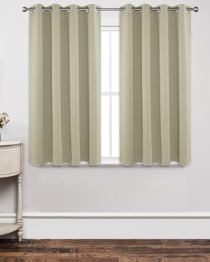 Joydeco Blackout Curtains 45 Inch Length 2 Panels Set, Thermal Insulated Long Curtains& Drapes 2 Burg, Room Darkening Grommet Drapes for Living Room Bedroom Window (W52 x L45 Inch, Light Beige)