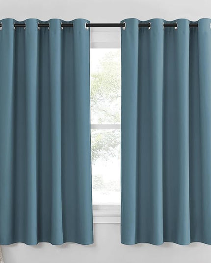 NICETOWN Blackout Curtain Panel 63 inch Long for Window - Thermal Insulated Solid Grommet Blackout Drape for Bedroom Living Room Kitchen (Single Panel, 52W x 63L, Smoky Blue)