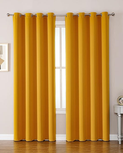 ChrisDowa Room Darkening Curtains 108 Inches Long 2 Panels Set for Living Room, Grommet Thermal Insulated Blackout Curtains for Bedroom (Mustard Yellow, 52 x 108 Inch)