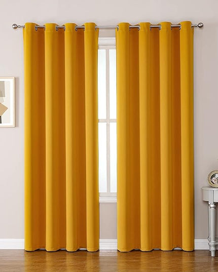 ChrisDowa Room Darkening Curtains 80 Inches Long 2 Panels Set for Living Room, Grommet Thermal Insulated Blackout Curtains for Bedroom (Mustard Yellow, 52 x 80 Inch)