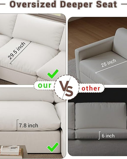221.6" Oversized Cloud Modular Sectional Sofa,6 Seat Down Filled Sofa,Comfy Deep Seat Couch with Reversible Chaise & Cushions,Couch Cover Washable and Replaceable,White