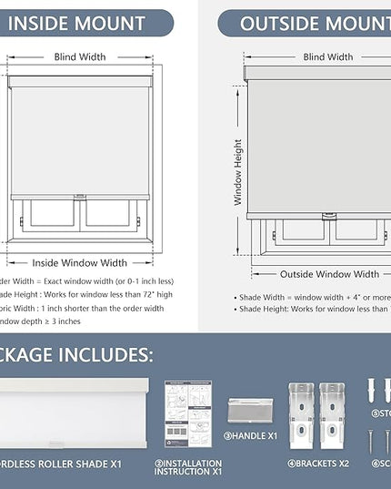 AOSKY Blackout Roller Shades Cordless Blinds for Windows, Free-Stop Shades with Valance, Thermal Insulated Fabric, UV Protection, Natural Woven Blinds for Home and Office (50" W x 72" H, White)