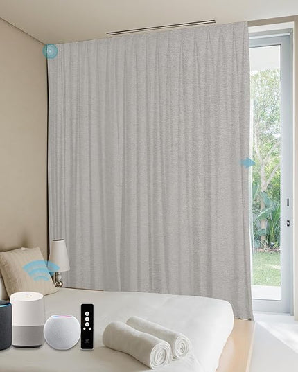 SmartWings Automatic Curtain Opener with Drapery, Motorized Vertical Blinds with Remote, Electric Closet Doors Sliding Panels Compatible with Alexa Google Homekit, 90% Blackout Cream