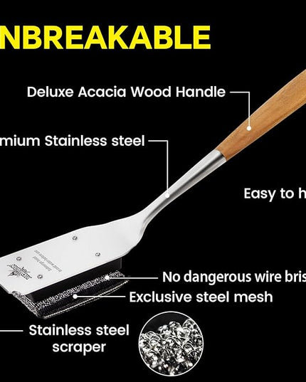 Grill Brush Bristle Free,with 5 BBQ Replacement Head,Perfect for Cast Iron, Stainless Steel Grates, [Ultra Safe & Efficient] Grill Cleaner for Outdoor Grill,Gifts for Men/Dad