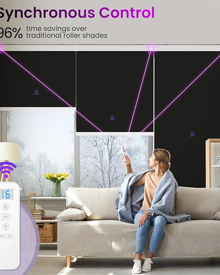 Astomi Motorized Roller Shades for Windows, Blackout Smart Blinds for Indoor, Effortless Remote & Voice Control, Compatible with Alexa, Google Home, Custom Size，Vinyl-Pure Black