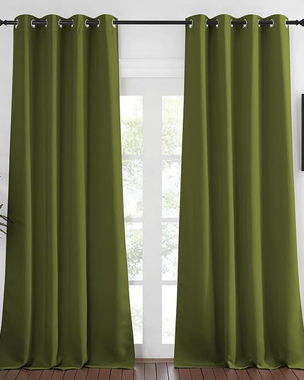 NICETOWN Blackout Window Curtain 90 inch Length - Room Darkening Thermal Insulated Grommet Large Window Treatment Light Blocking for Bedroom/Doorway (Olive Green, 1 Panel, W52 x L90)