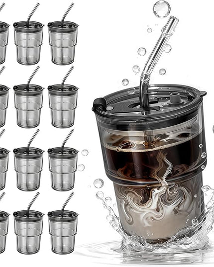 12 Packs Glass Tumbler with Lid and Straw Ice Coffee Cup Employee Christmas Appreciation Gift Ideas Bulk Team from Boss Best End Year Work Office Staff Coworker Team Group Colleague Teamwork Thank You