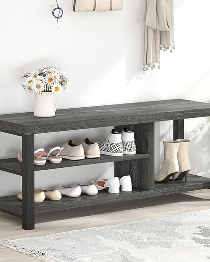 EXCEFUR Industrial Entryway Bench, Rustic Indoor Shoe Boot Storage Bench Seat for Living Room, Grey