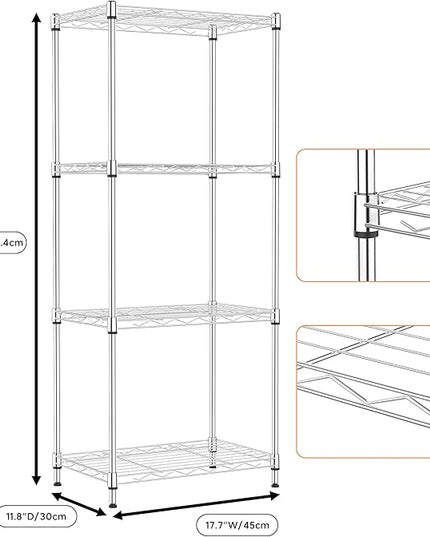 4 Tiers Shelf Metal Storage Shelves Wire Rack Closet Organizers with Wheel for Garage Kitchen Bathroom Laundry Chrome 11.8" D x 17.7" W x 41.9" H