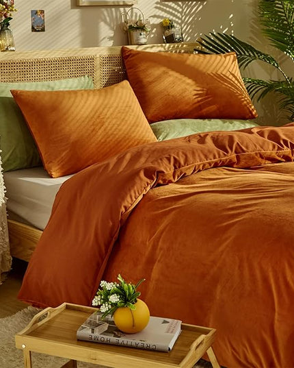 Luxlovery Burnt Orange Fluffy Comforter Cal King Rust Caramel Velvet Bedding Comforter Sets Flannel Winter Sherpa Micromink Blanket Quilts Warm Comfy Soft Bedding Comforter Set