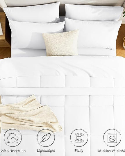 CozyLux Twin XL Comforter Set White, 5 Pieces Twin Extra Long Bed in a Bag for College Dorm, All Season Bedding Set with Stitch Quilted Comforter, Flat Sheet, Fitted Sheet, Pillowcases