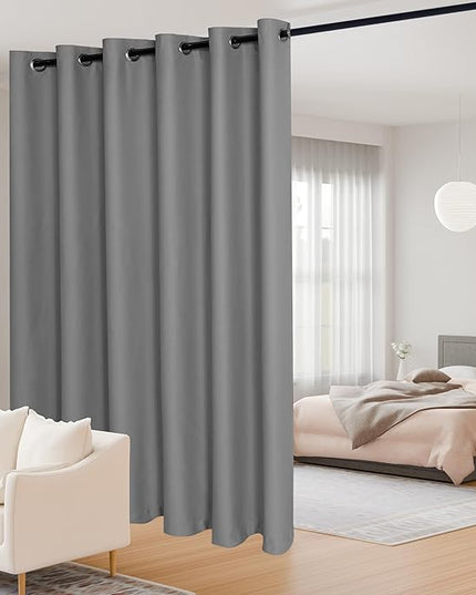 JIUZHEN Room Divider Curtains for Bedroom/Living Room, Thermal Insulated Blackout Door Curtain, Grommet Top Sliding Door Curtains (Light Grey, W100 by L84, 1 Panel)