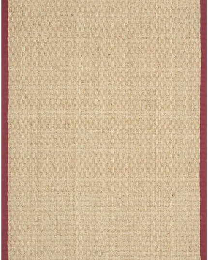 SAFAVIEH Area Rug 3x5 - Natural Fiber Collection - Natural & Red, Seagrass, Basketweave Pattern with Border (NF114D)