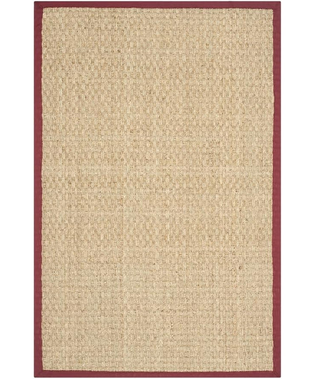 SAFAVIEH Area Rug 3x5 - Natural Fiber Collection - Natural & Red, Seagrass, Basketweave Pattern with Border (NF114D)