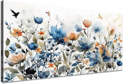 KZKU Watercolors Floral Canvas Wall Art Prints for Home Decor Living Room Dining Room Bedroom Office Wall Decor Multicolored Flowers Canvas Artwork Size：20x40inch