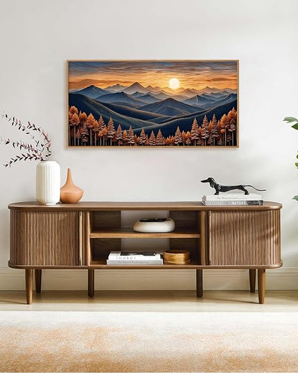 HOURIA Boho Wilderness Sunset Woodland Mountain Framed Canvas Wall Art Set,Vintage Golden Hour Forest Landscape Decor,Natural Modern Pine Tree Botanical Artwork for Living Room,Farmhouse- 40"x20"x1