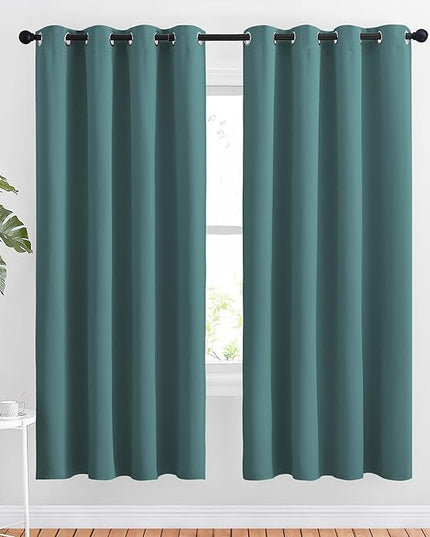 NICETOWN Insulated Curtains Blackout Draperies - Triple Weave Microfiber Home Thermal Insulated Solid Ring Top Blackout Curtains/Panels for Bedroom(Sea Teal, Set of 2, 52 x 72 Inch)