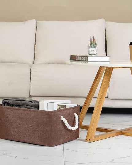 TheWarmHome Fabric Storage Basket for Home, Shelf, Closet - Canvas Bin for Dog Toys and Baby Items (Brown, 1 Pack, 13.8L9.8W6.7H)