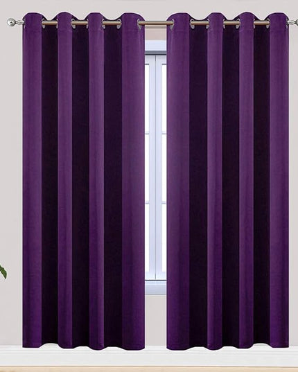 Yakamok Purple Blackout Curtains for Bedroom, Grommet Thermal Insulated Room Darkening Blackout Drapes for Living Room, 2 Panels,52W x 72L Inch