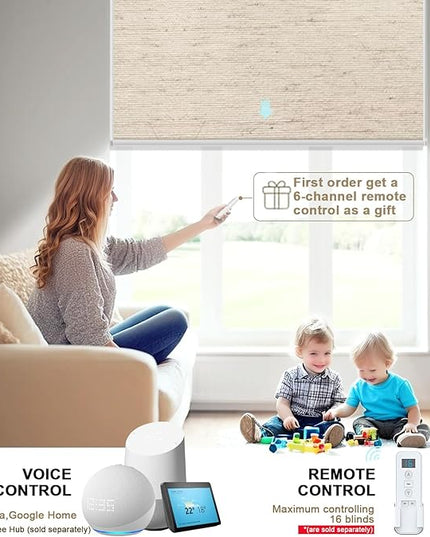 Motorized Blinds with Remote Smart Blackout Shades Electric Curtains Automatic Roller Blinds Shades for Indoor Windows Cordless with Alexa Google Home(Blackout Soft Dune Linen,W46.5X H62)