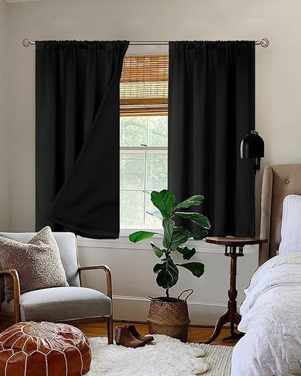 BGment Black Blackout Curtains for Bedroom 54 Inch Length, Rod Pocket 100% Blackout Curtains with Thermal Liner Light Blocking Curtains for Living Room, Each Window Curtains 2 Panels, 42 x 54 Inch