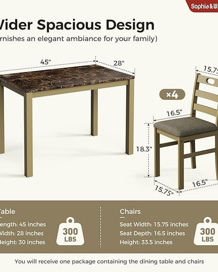 Sophia & William 5 Piece Dining Table Set for 4, Faux Marble Kitchen Table and Chairs Set, Solid Wood Farmhouse Dinner Table Set,Emperador Dark Marble & Olive