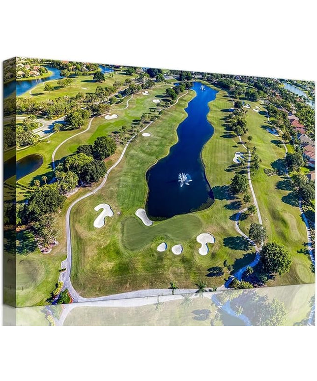 WESTON FL USA Golf Course Wall Art for Office Golf Course Picture Wall Decor for Living Room Bedroom Bathroom Home Decorations Canvas Prints Modern Artwork Framed Ready to Hang(12''H x 16''W)